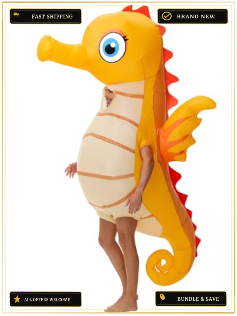 Adult Inflatable Seahorse Costume Blow Up Sea Animal Halloween Funny Cosplay